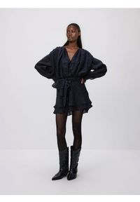 Reserved - Sukienka mini z lyocellem - czarny. Kolor: czarny. Materiał: tkanina. Typ sukienki: proste. Długość: mini #1