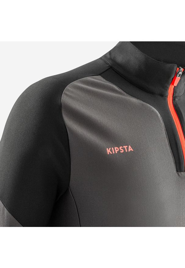 KIPSTA - Bluza do piłki nożnej dla dzieci Kipsta Viralto Axton na krótki suwak. Kolor: wielokolorowy, czarny, szary. Materiał: materiał, poliester, elastan. Długość: krótkie. Sport: piłka nożna