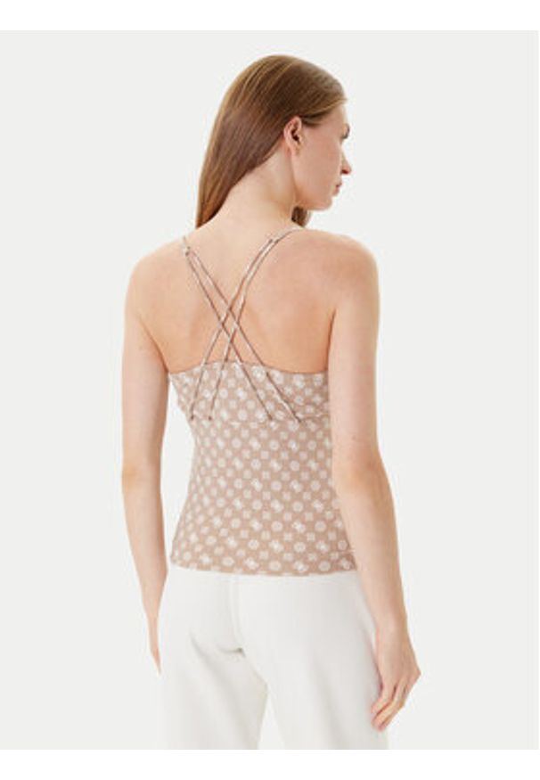 Guess Top V5YP11 MC03W Beżowy Slim Fit. Kolor: beżowy. Materiał: syntetyk