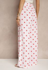 Renee - Różowe Szerokie Spodnie High Waist z Bawełny z Gumką w Talii Ranivaria. Okazja: na co dzień. Stan: podwyższony. Kolor: różowy. Materiał: bawełna. Wzór: kwiaty. Sezon: lato, wiosna. Styl: casual, elegancki #5