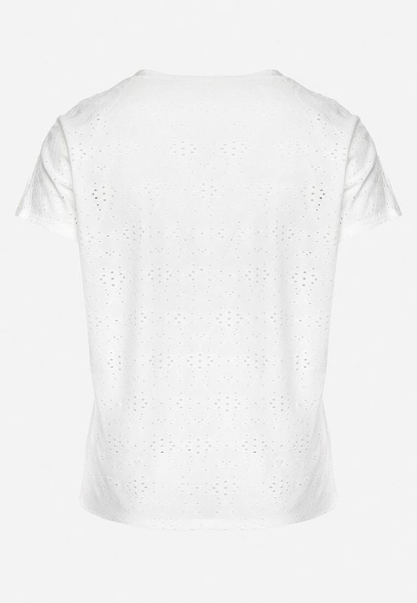 Born2be - Biały T-shirt Koszulka z Krótkim Rękawem z Ażurowej Tkaniny Nispia. Okazja: na co dzień. Kolekcja: plus size. Kolor: biały. Materiał: tkanina. Długość rękawa: krótki rękaw. Długość: krótkie. Wzór: ażurowy. Styl: elegancki, casual