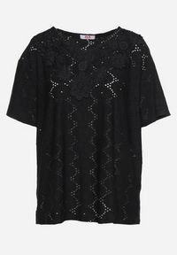 Born2be - Czarny Klasyczny Ażurowy T-shirt z Krótkim Rękawem Ninnia. Okazja: na co dzień, na spotkanie biznesowe. Kolor: czarny. Materiał: jeans. Długość rękawa: krótki rękaw. Długość: krótkie. Wzór: ażurowy. Styl: klasyczny