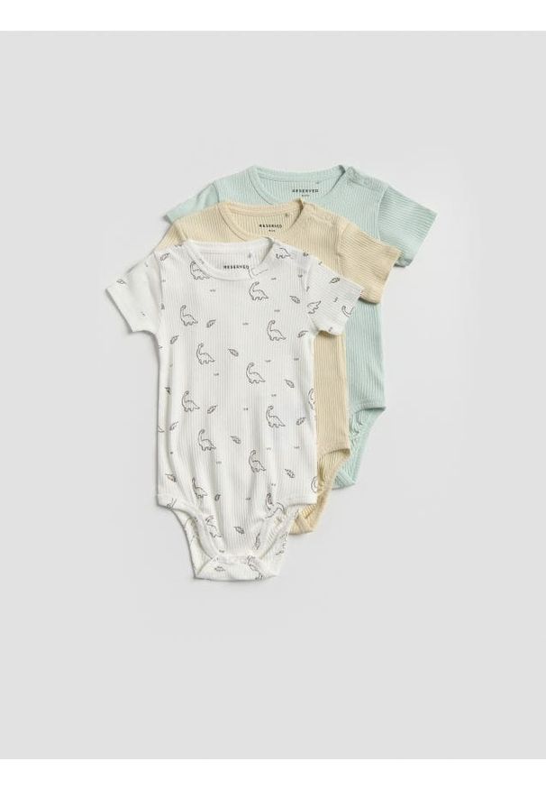 Reserved - Bawełniane body 3 pack - kremowy. Kolor: kremowy. Materiał: bawełna