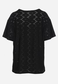 Born2be - Czarny Klasyczny Ażurowy T-shirt z Krótkim Rękawem Ninnia. Okazja: na co dzień, na spotkanie biznesowe. Kolor: czarny. Materiał: jeans. Długość rękawa: krótki rękaw. Długość: krótkie. Wzór: ażurowy. Styl: klasyczny #6