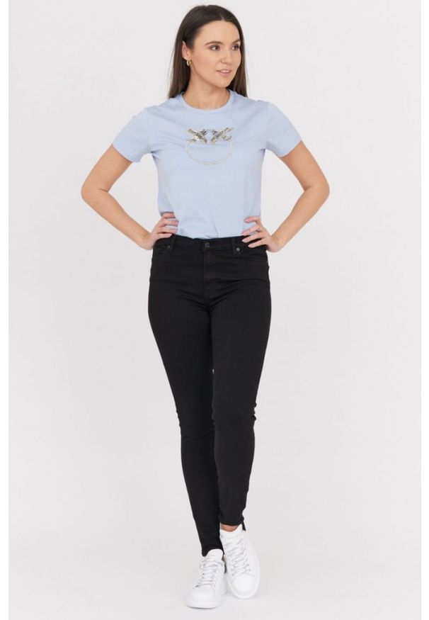 7 FOR ALL MANKIND Czarne jeansy damskie z wysokim stanem HW SKINNY SLIM ILLUSION RINSED BLACK, Rozmiar 30. Stan: podwyższony. Kolor: czarny