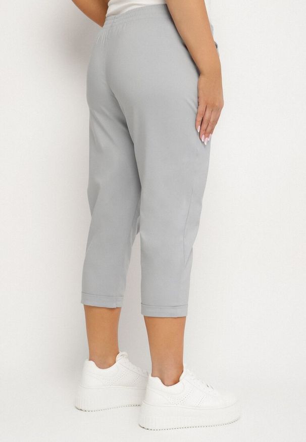 Born2be - Szare Spodnie z Wiskozą Ozdobione Kieszeniami Liranta. Okazja: na co dzień. Kolor: szary. Materiał: wiskoza. Wzór: aplikacja. Styl: casual, klasyczny