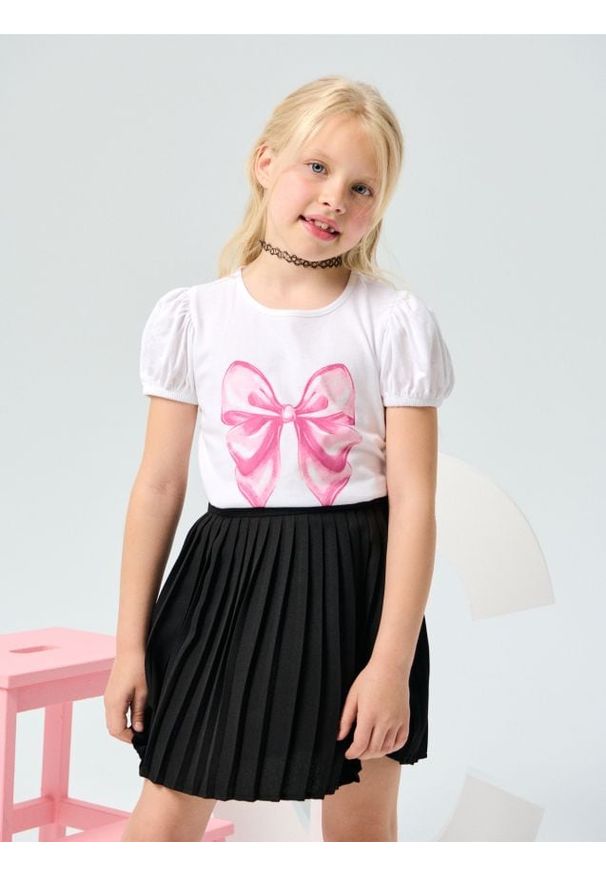 Sinsay - Koszulka z bufkami - biały. Kolor: biały