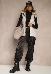 Renee - Jasnoszara Pikowana Kamizelka z Kapturem w Klasycznym Stylu Tulorina. Okazja: na co dzień. Typ kołnierza: kaptur. Kolor: szary. Materiał: jeans. Styl: klasyczny #5