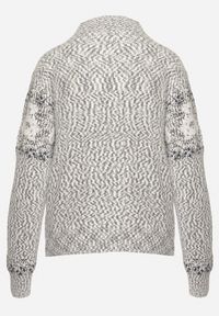 Born2be - Ciemnoszary Sweter z Wełną w Misiowy Wzór ze Ściągaczami Dorizelle. Okazja: na co dzień. Kolor: szary. Materiał: wełna. Styl: klasyczny, casual