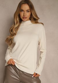 Renee - Jasnobeżowy Casualowy Sweter z Półgolfem w Minimalistycznym Stylu Seorienne. Okazja: na co dzień. Kolor: beżowy. Długość: długie. Styl: casual #3