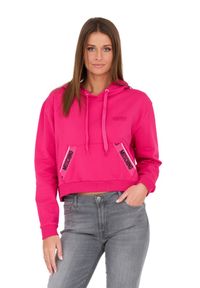 MOSCHINO Różowa damska bluza z kapturem i lampasami, Rozmiar S. Typ kołnierza: kaptur. Kolor: różowy #3