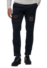 Aeronautica Militare - AERONAUTICA MILITARE Granatowe męskie spodnie Iconic Anti-G, Rozmiar 50. Okazja: na co dzień. Kolor: niebieski. Materiał: elastan, bawełna. Styl: casual