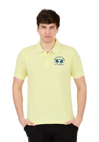 La Martina - LA MARTINA Cytrynowe męskie polo z dużym logo, Rozmiar M. Typ kołnierza: polo. Kolor: żółty #4