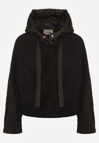 Renee - Czarna Nietoperzowa Kurtka Przejściowa z Kapturem Amiree. Okazja: na co dzień. Typ kołnierza: kaptur. Kolor: czarny. Materiał: dzianina. Długość: krótkie. Styl: casual #8