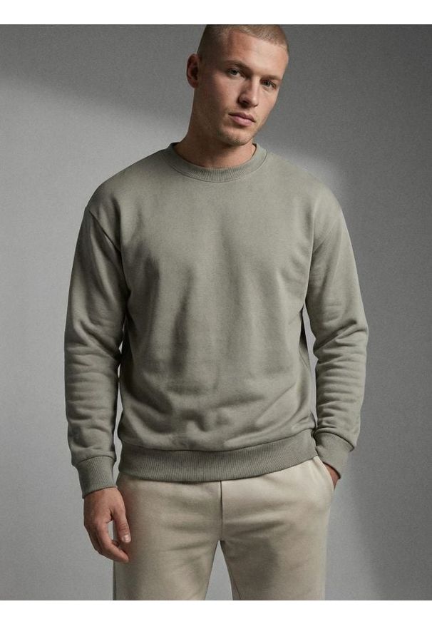 Sinsay - Bluza crewneck basic - zielony. Kolor: zielony