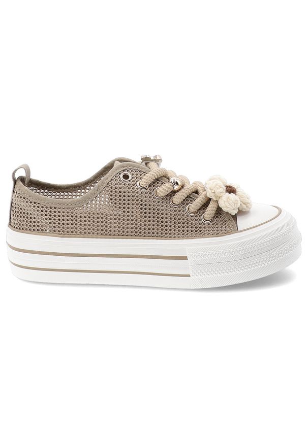 Sneakersy damskie Filippo, cholewka z materiału tekstylnego siateczkowego wiązanie z przodu na solidnej podeszwie, beżowe, DTN7855/26. Kolor: beżowy. Materiał: materiał. Szerokość cholewki: normalna