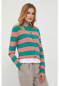 United Colors of Benetton kardigan wełniany kolor zielony lekki. Kolor: zielony. Materiał: wełna. Długość rękawa: długi rękaw. Długość: długie #1