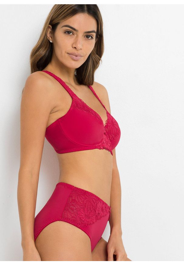 bonprix - Figi maxi z koronką (2 pary). Kolor: czerwony. Materiał: koronka. Wzór: kwiaty, koronka