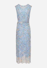 Born2be - Niebieska Koktajlowa Taliowana Sukienka w Kwiaty z Wiskozową Podszewką Lidra. Okazja: na wesele, na imprezę, na co dzień, na ślub cywilny. Kolor: niebieski. Materiał: wiskoza. Wzór: kwiaty. Styl: wizytowy #4