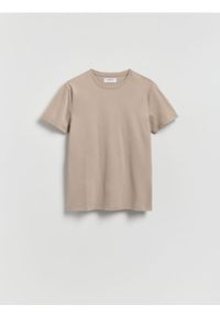 Reserved - T-shirt slim z bawełny pima - beżowy. Kolor: beżowy. Materiał: bawełna