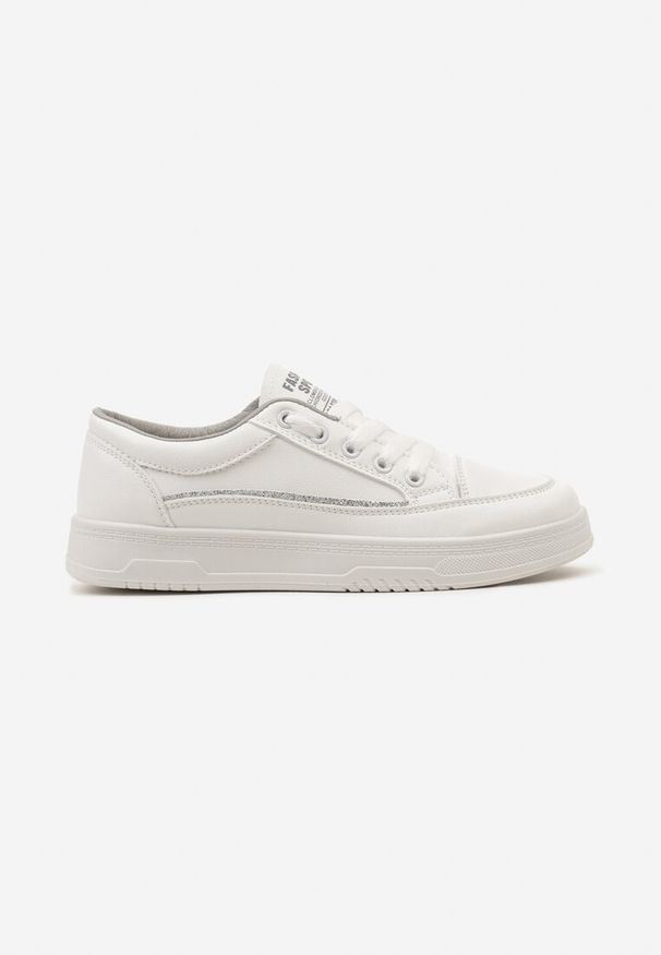 Renee - Biało-Szare Sneakersy z Brokatową Lamówką Pianissa. Nosek buta: okrągły. Zapięcie: sznurówki. Kolor: biały. Obcas: na obcasie. Wysokość obcasa: niski