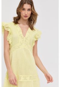 Pinko sukienka kolor żółty midi rozkloszowana. Kolor: żółty. Długość rękawa: na ramiączkach. Wzór: haft. Typ sukienki: rozkloszowane. Długość: midi #2