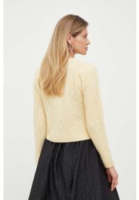 Custommade kardigan wełniany kolor żółty. Okazja: na co dzień. Kolor: żółty. Materiał: wełna. Wzór: ze splotem. Styl: casual #4