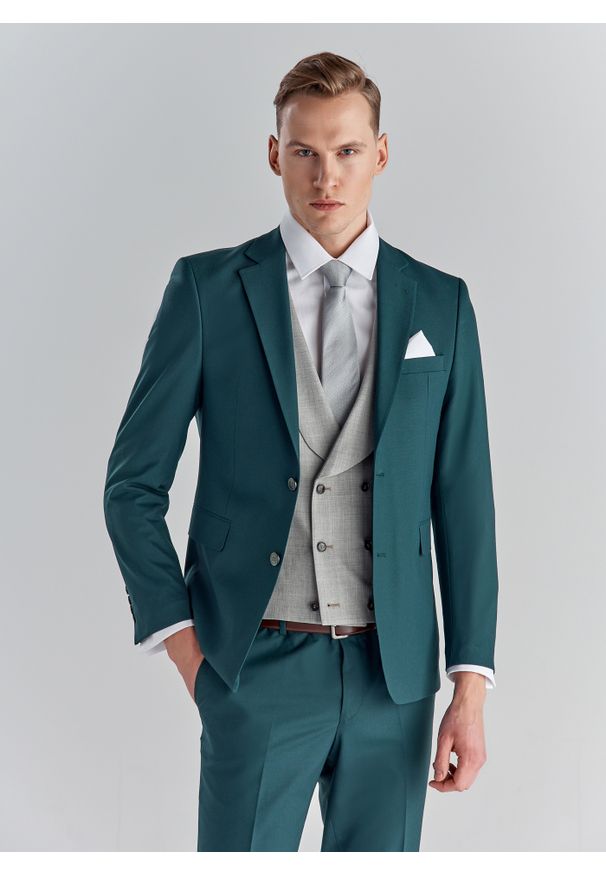 Pako Lorente - PAKO LORENTE – Zielona marynarka garniturowa P22SF-3G-017-Z-S. Okazja: na wesele, na ślub cywilny. Kolor: zielony. Materiał: wełna