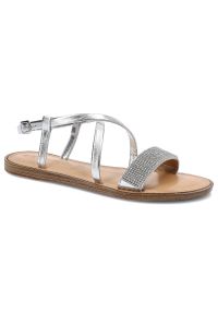Srebrne Sandały Tamaris Damskie Stylowe Obuwie. Okazja: na co dzień. Zapięcie: pasek. Kolor: srebrny. Wzór: paski, aplikacja. Sezon: lato. Styl: elegancki