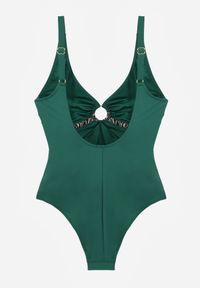 Born2be - Zielony Jednoczęściowy Strój Kąpielowy z Ozdobnym Wycięciem Klamrą i Marszczeniem Vilinaya. Kolor: zielony. Materiał: len #2