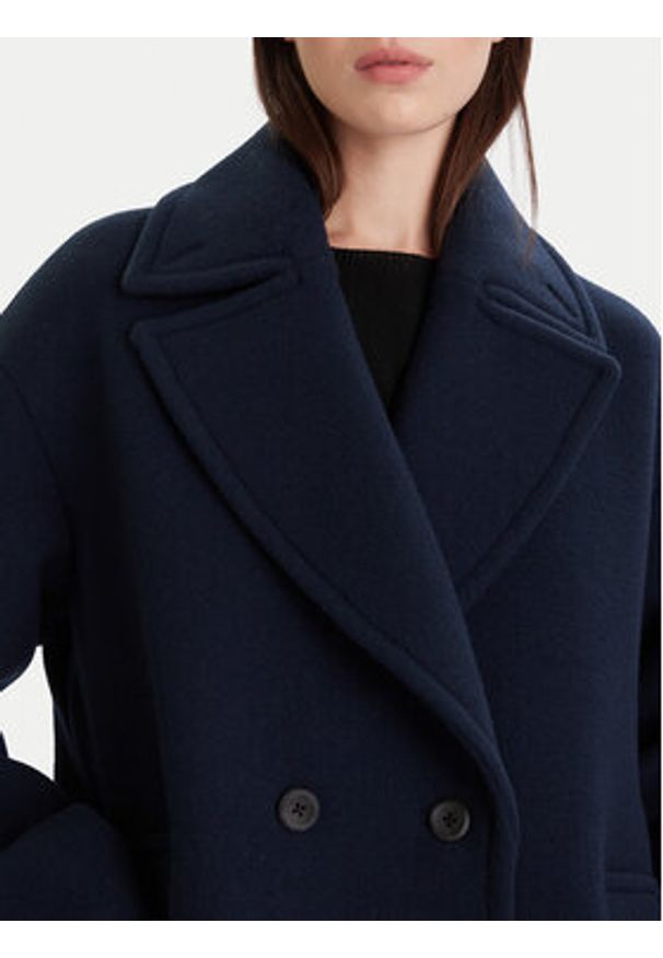 Calvin Klein Płaszcz wełniany LV044D549G Granatowy Relaxed Fit. Kolor: niebieski. Materiał: syntetyk