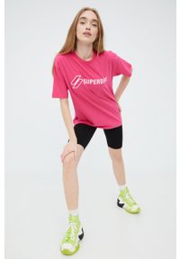 Superdry t-shirt bawełniany kolor fioletowy. Kolor: fioletowy. Materiał: bawełna. Wzór: aplikacja #4