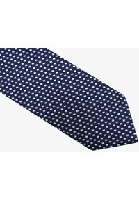 Modini - Granatowy krawat w białe prostokąty D42. Kolor: biały, wielokolorowy, niebieski. Materiał: mikrofibra, tkanina #1