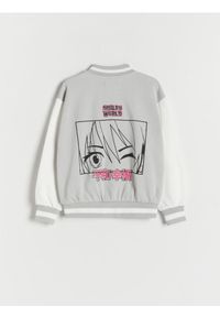Reserved - Bluza bomber SmileyWorld® - jasnoszary. Kolor: szary. Materiał: bawełna, dzianina #1