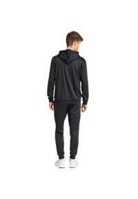 Adidas - Dres męski adidas Terry Hooded Tracksuit. Kolor: czarny, wielokolorowy, biały. Materiał: dresówka