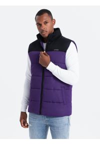 Ombre Clothing - BEZRĘKAWNIK MĘSKI PIKOWANY V63 -. Kolor: fioletowy. Materiał: poliester. Długość rękawa: bez rękawów