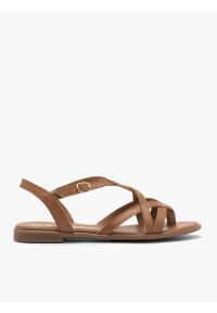 Ryłko - Jasnobrązowe sandały damskie. Nosek buta: okrągły. Zapięcie: pasek. Kolor: brązowy. Materiał: skóra. Wzór: paski. Sezon: lato. Styl: street, klasyczny, wakacyjny #1