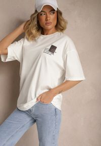 Renee - Biała T-shirt Koszulka Bawełniana z Nadrukiem Berriana. Okazja: na co dzień. Kolor: biały. Materiał: bawełna. Wzór: nadruk. Styl: casual #3