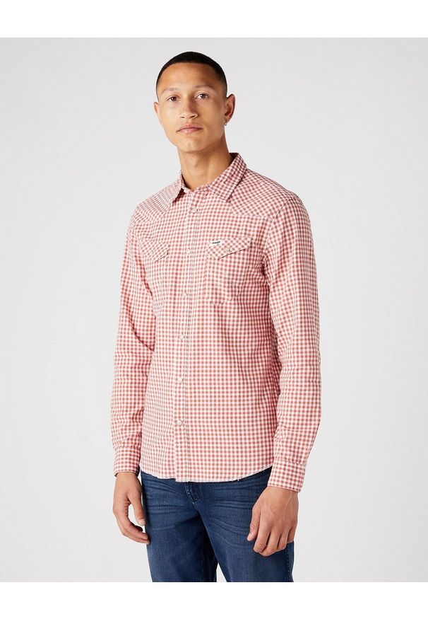 Wrangler - WRANGLER LS WESTERN SHIRT MĘSKA KOSZULA W KRATĘ DŁUGI RĘKAW ETRUSCAN RED W5C2CIR11. Długość rękawa: długi rękaw. Długość: długie