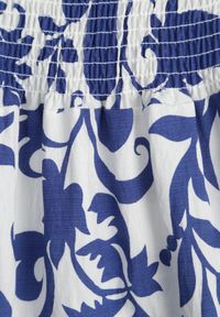 Born2be - Niebieska Rozkloszowana Sukienka z Wiskozy z Bufiastymi Rękawami w Roślinny Wzór Semea. Okazja: do pracy, na co dzień, na spotkanie biznesowe. Kolor: niebieski. Materiał: wiskoza. Sezon: lato. Typ sukienki: proste, rozkloszowane. Styl: biznesowy, casual. Długość: maxi #3