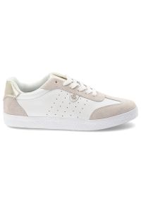 Sneakersy damskie S.Barski, sportowe ze skóry naturalnej wstawki zamszowe perforowana cholewka sznurowane lekka podeszwa casual, białe, LR61-7091. Okazja: na co dzień. Zapięcie: sznurówki. Kolor: biały. Materiał: skóra, zamsz. Szerokość cholewki: normalna. Sport: turystyka piesza #7