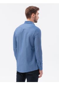 Ombre Clothing - Koszula męska elegancka z długim rękawem K592 - granatowa - XL. Kolor: niebieski. Materiał: bawełna, poliester. Długość rękawa: długi rękaw. Długość: długie. Styl: elegancki #4
