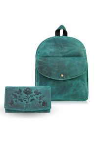 PAOLO PERUZZI - Portfel damski skórzany T-01-GR plecaczek damski miejski zielony vintage T-18-HGR zestaw prezentowy Paolo Peruzzi ZUP-113-GR. Kolor: zielony. Materiał: skóra #1