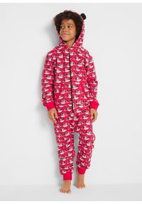 bonprix - Piżama jednoczęściowa dziecięca. Kolor: czerwony. Wzór: nadruk, aplikacja #1