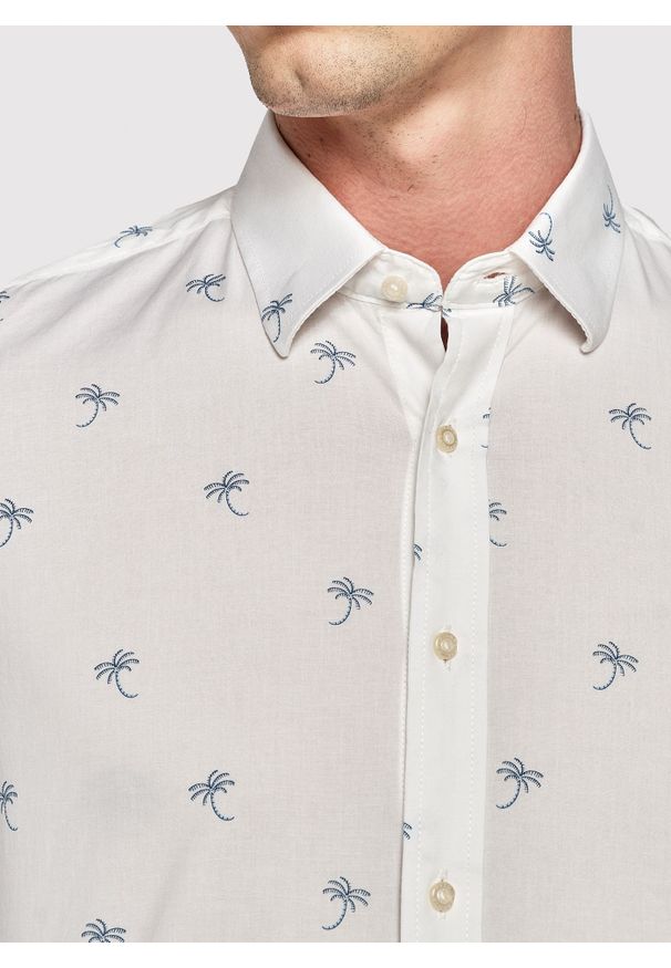 Pako Lorente - PAKO LORENTE – Biała męska koszula w palmy. Typ kołnierza: kołnierzyk klasyczny. Kolor: biały. Materiał: bawełna, elastan. Długość rękawa: długi rękaw. Długość: długie. Styl: klasyczny