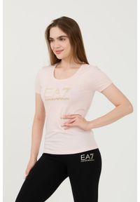 EA7 Emporio Armani - EA7 Różowy t-shirt z cyrkoniami. Kolor: różowy #7