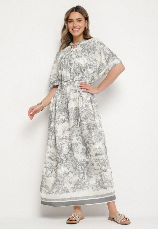 Born2be - Szara Sukienka Typu Oversize z Wiskozą w Abstrakcyjny Wzór Lunalessa. Okazja: na co dzień. Kolor: szary. Materiał: wiskoza. Typ sukienki: oversize. Styl: klasyczny, elegancki, casual