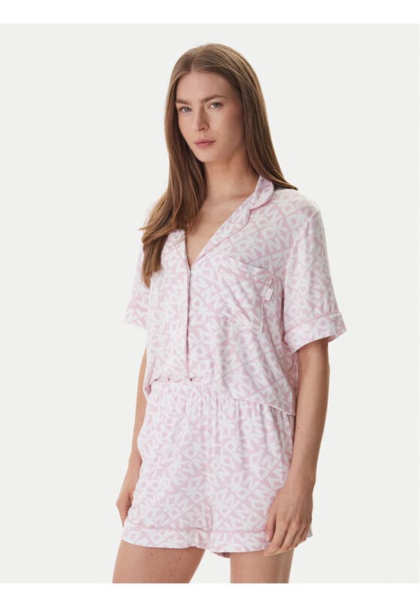 DKNY Piżama YI50058 Różowy Regular Fit. Kolor: różowy. Materiał: wiskoza