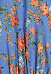 Renee - Niebieska Sukienka Mini z Wiskozy z Gumką w Talii Farlock. Kolor: niebieski. Materiał: wiskoza. Wzór: kwiaty. Długość: mini #4