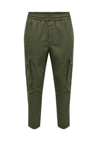 Only & Sons Spodnie materiałowe 22024998 Zielony Tapered Fit. Kolor: zielony. Materiał: bawełna, len